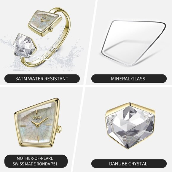 Women\'s Gold Cuff Bangle Quartz Watch Shaped Mineral Case Stainless Steel main image 3